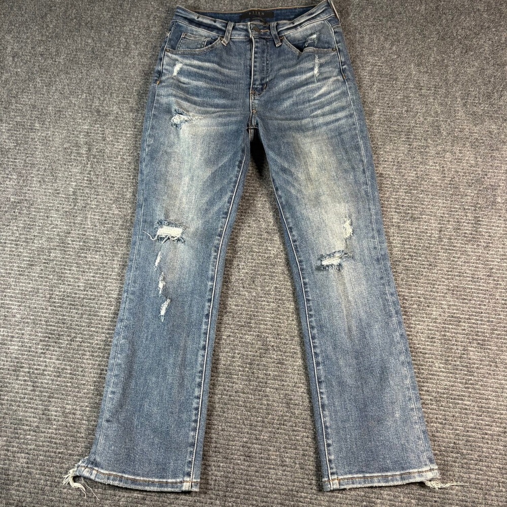 Risen Jeans Women 25/1 Blue Excellent Distressed Straight Leg High Rise RDP1268
